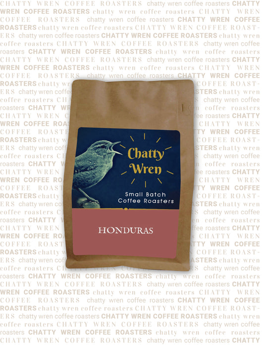 Chatty Wren coffee bag with "Honduras" written on the front.